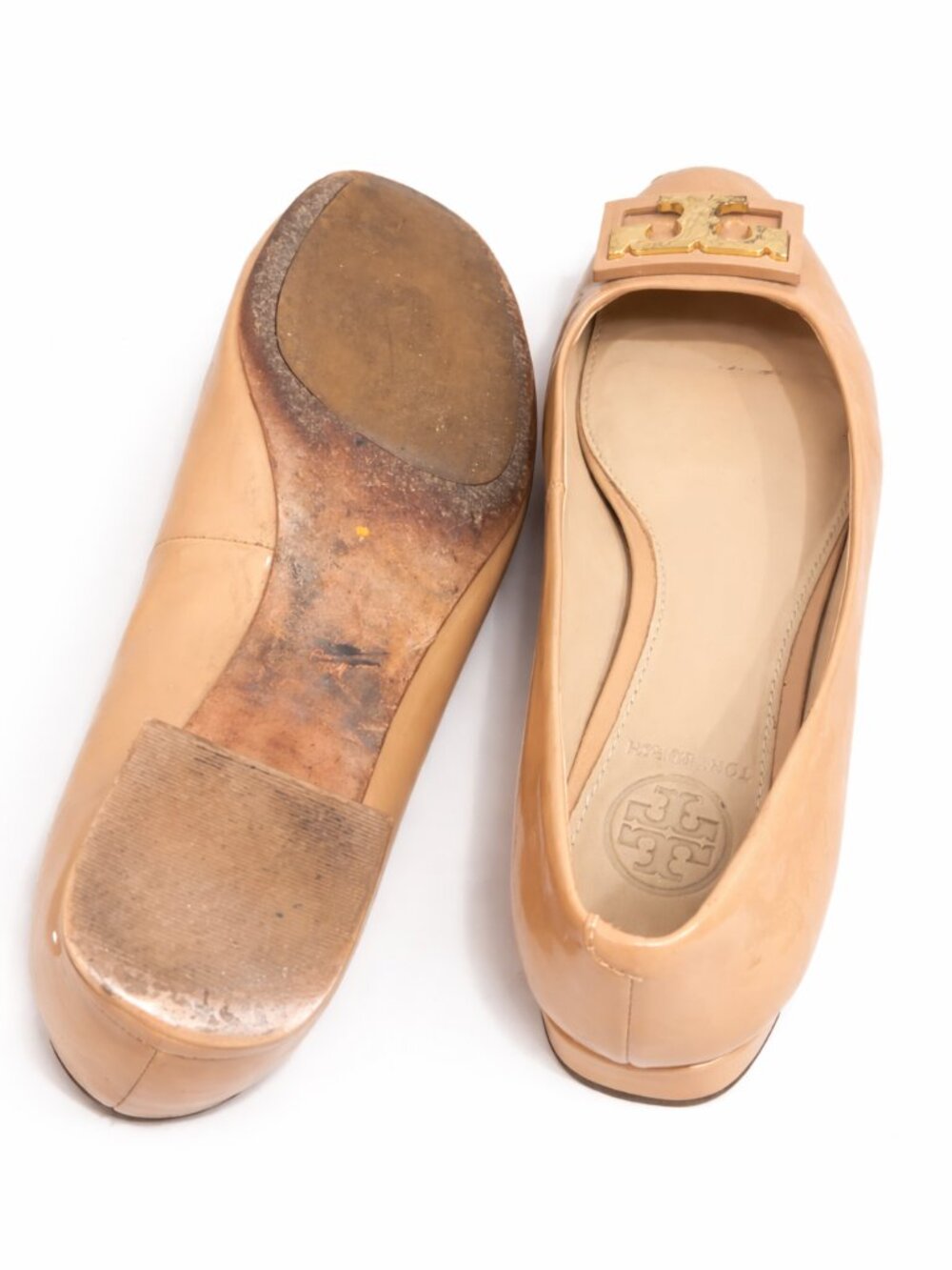 Tory Burch Nude Patent Leather Logo Ballet Flats with Gold Accent - Picture 6 of 6